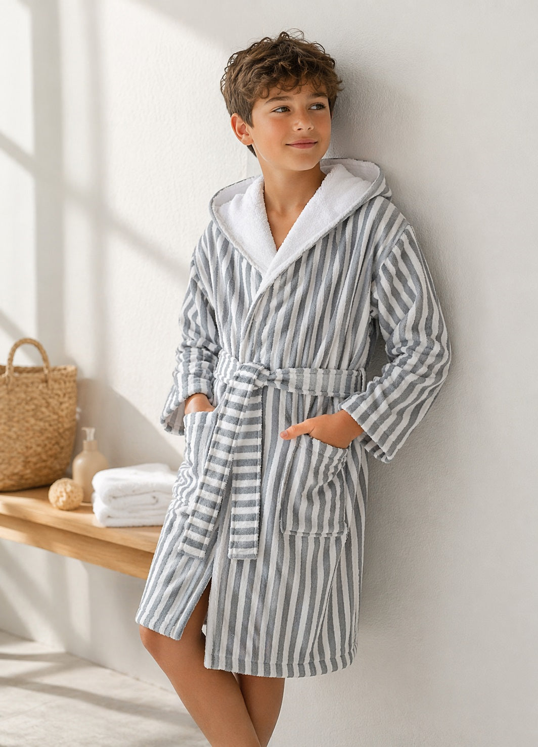 The classic striped terry bathrobe with hood from TAVO