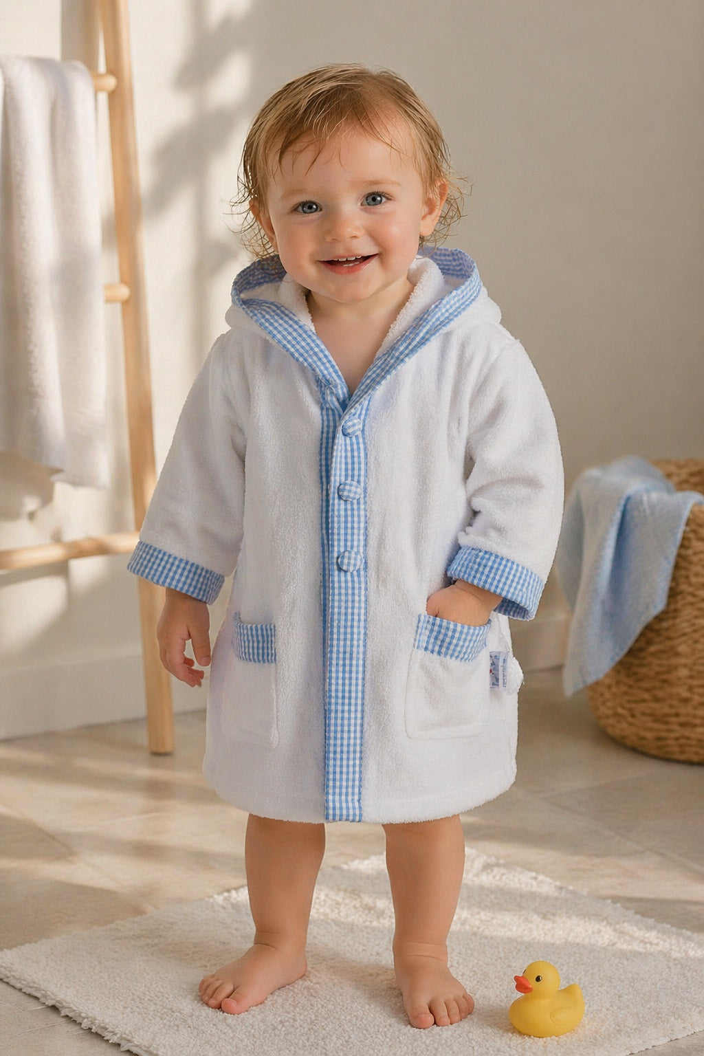 Tavolinchen♥ Baby bathrobe – “Rocking horse” with checked design and hood