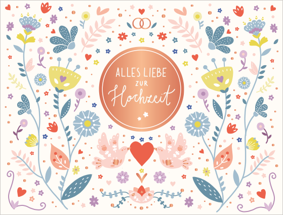 Wedding card: All the best, with flowers