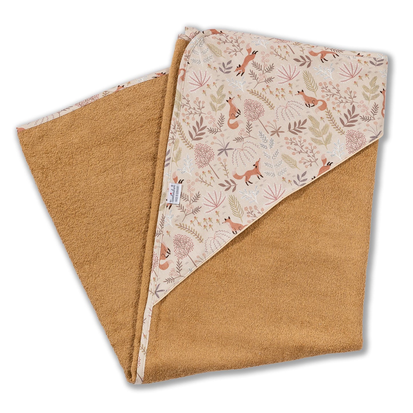 Hooded bath towel "Fox" | Cute fox motif for little adventurers | 80 x 80 cm