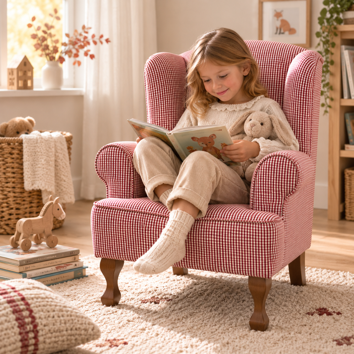 Kinderohrensessel mit Holzfüßen