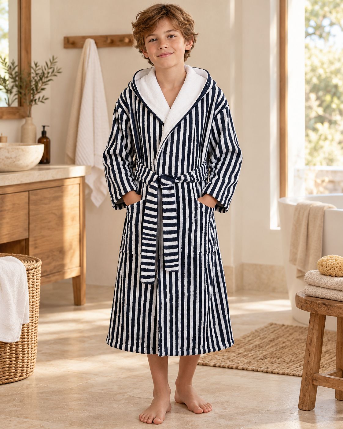 The classic striped terry bathrobe with hood from TAVO