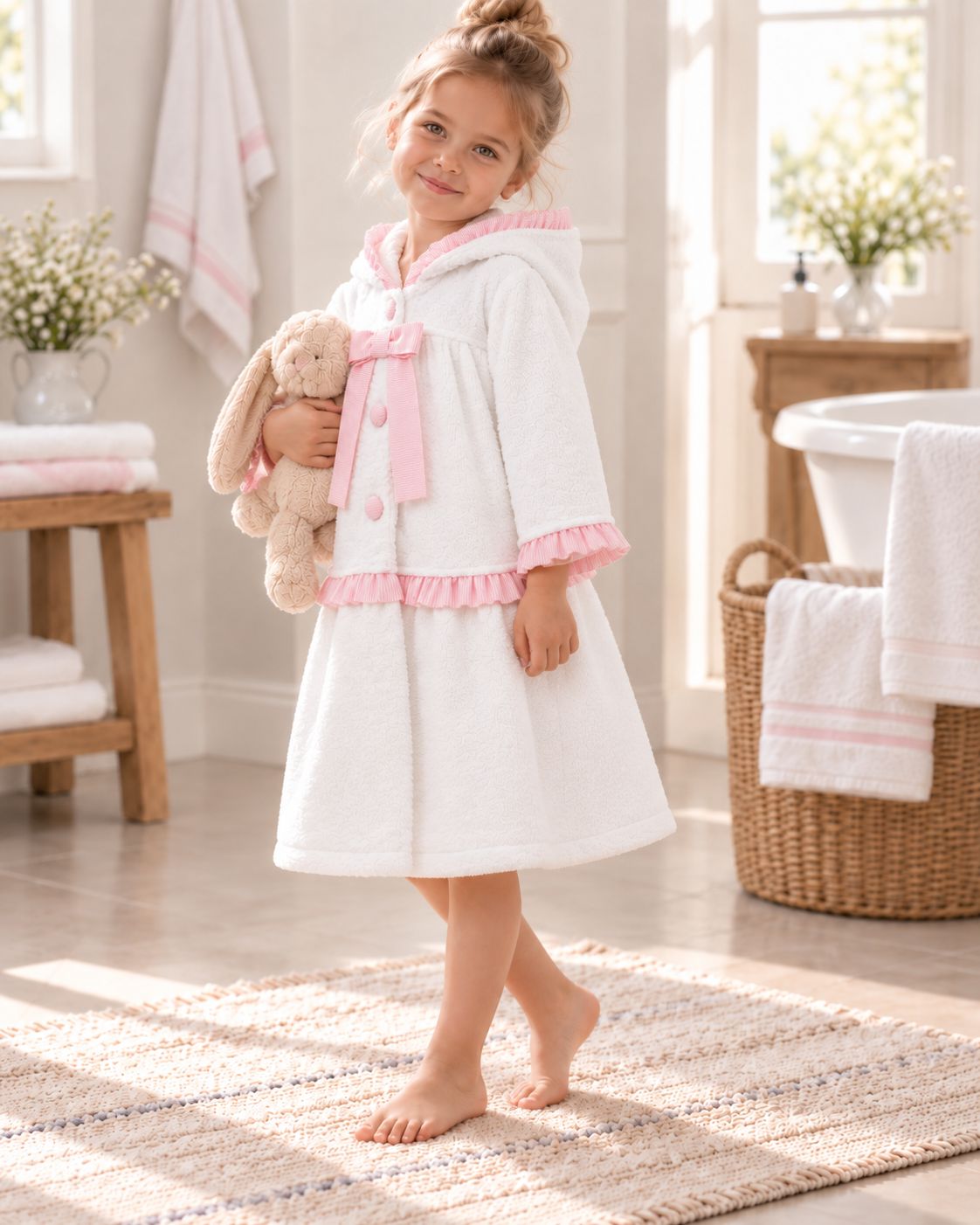 Girls' bathrobe made of 100% cotton – terry cloth, soft and absorbent