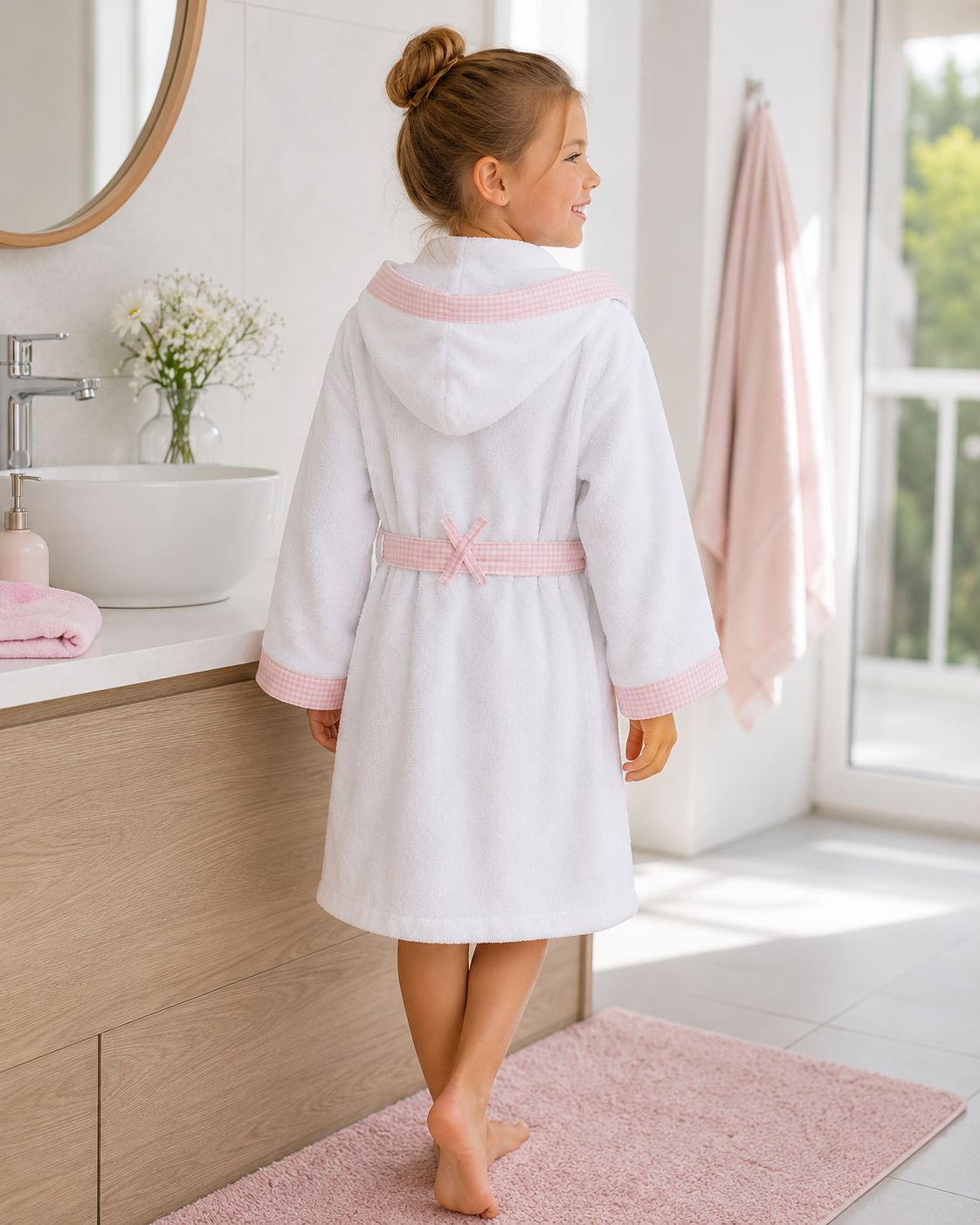 TAVO Frottierbademantel »Twist Karo« – Kinderbademantel aus Baumwolle mit Kapuze