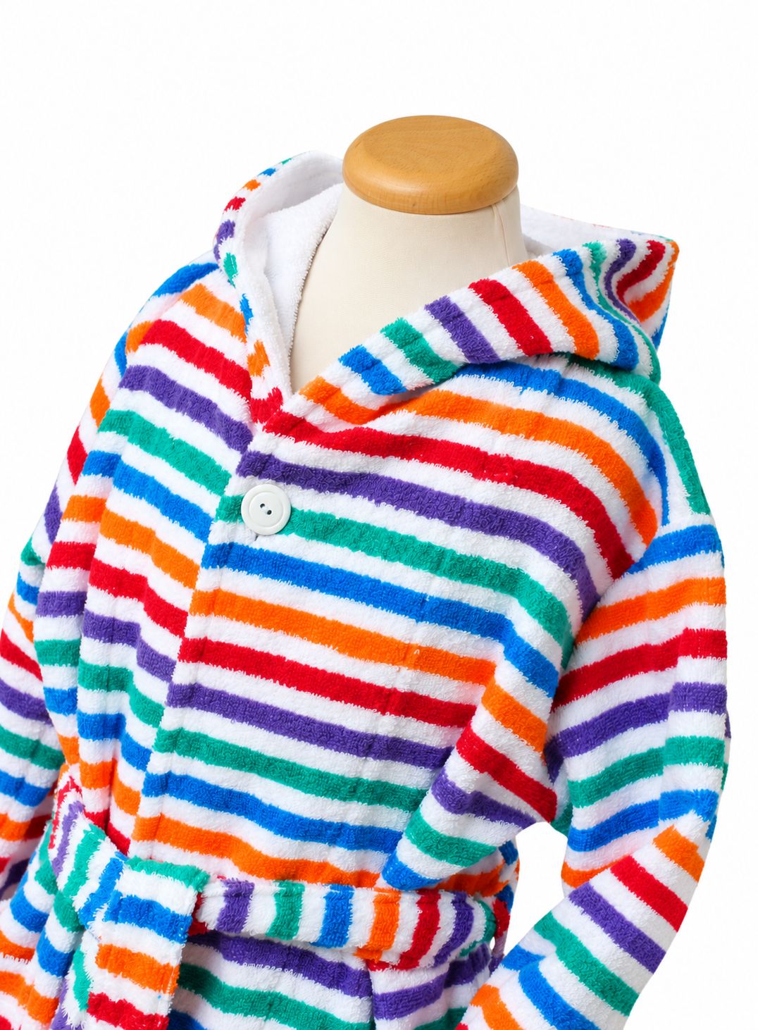 The colorful striped terry bathrobe with hood from TAVO