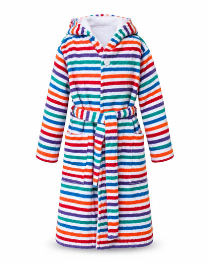 The colorful striped terry bathrobe with hood from TAVO