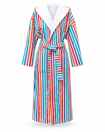 The colorful striped terry bathrobe with hood from TAVO