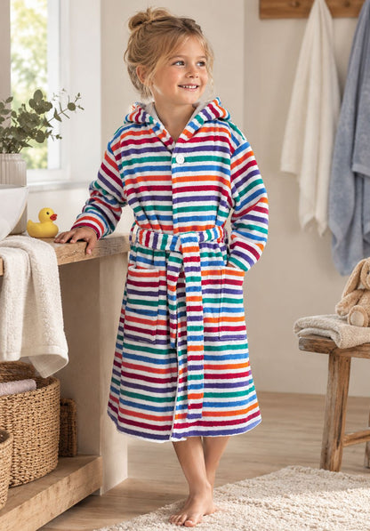 The colorful striped terry bathrobe with hood from TAVO