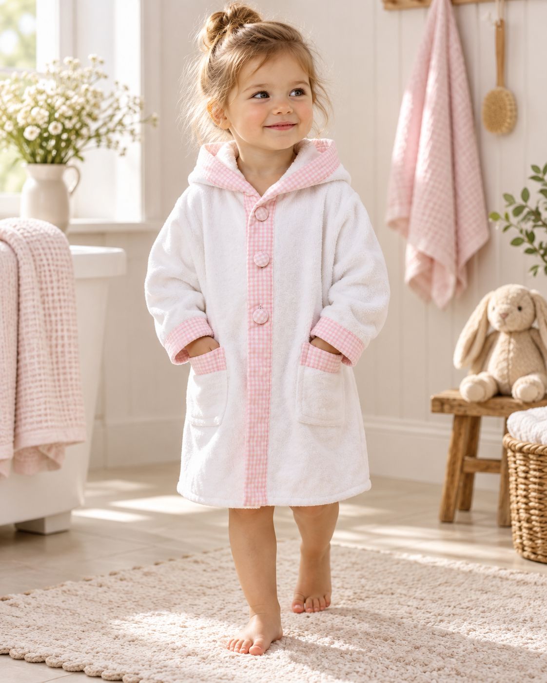 Baby bathrobe "Riegel" made of soft velour – cuddly soft and stylish for your baby.