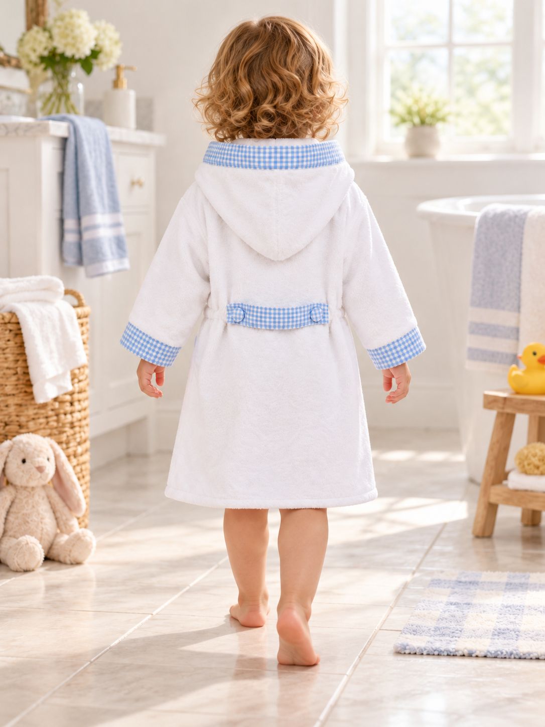 Baby bathrobe "Riegel" made of soft velour – cuddly soft and stylish for your baby.