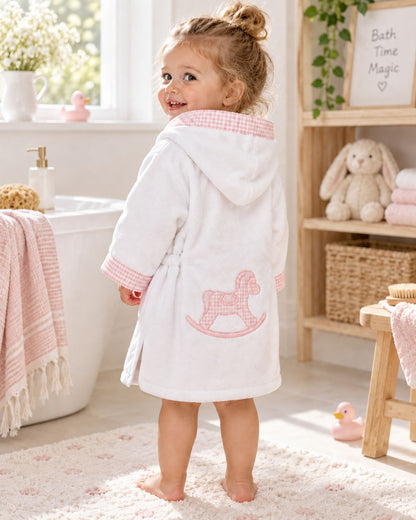 Tavolinchen♥ Baby bathrobe – “Rocking horse” with checked design and hood