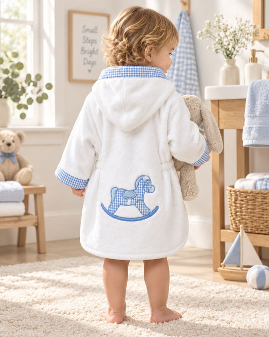 Tavolinchen♥ Baby bathrobe – “Rocking horse” with checked design and hood