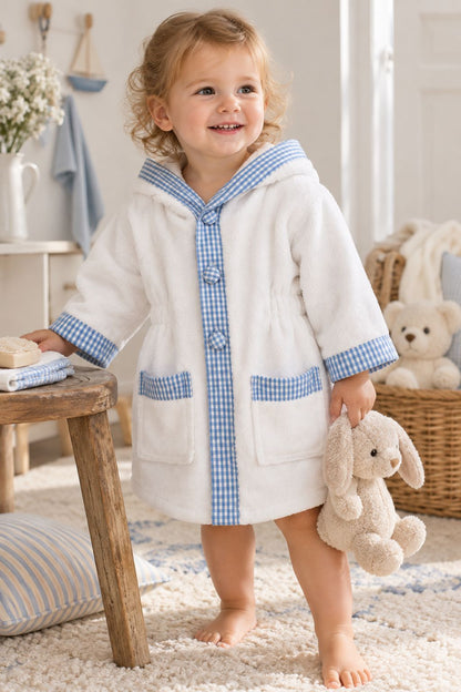 Tavolinchen♥ Baby bathrobe – “Rocking horse” with checked design and hood