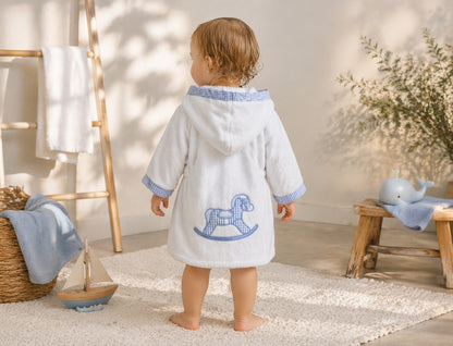 Tavolinchen♥ Baby bathrobe – “Rocking horse” with checked design and hood