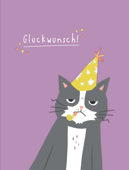 Celebrate with laughter: Funny birthday card with a black and white cat wearing a party hat