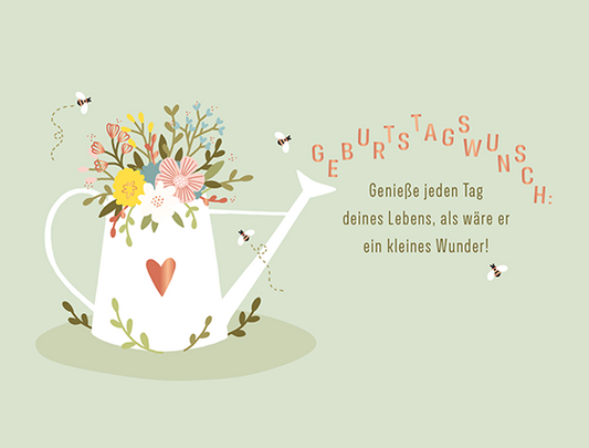 Birthday card: watering can with congratulations