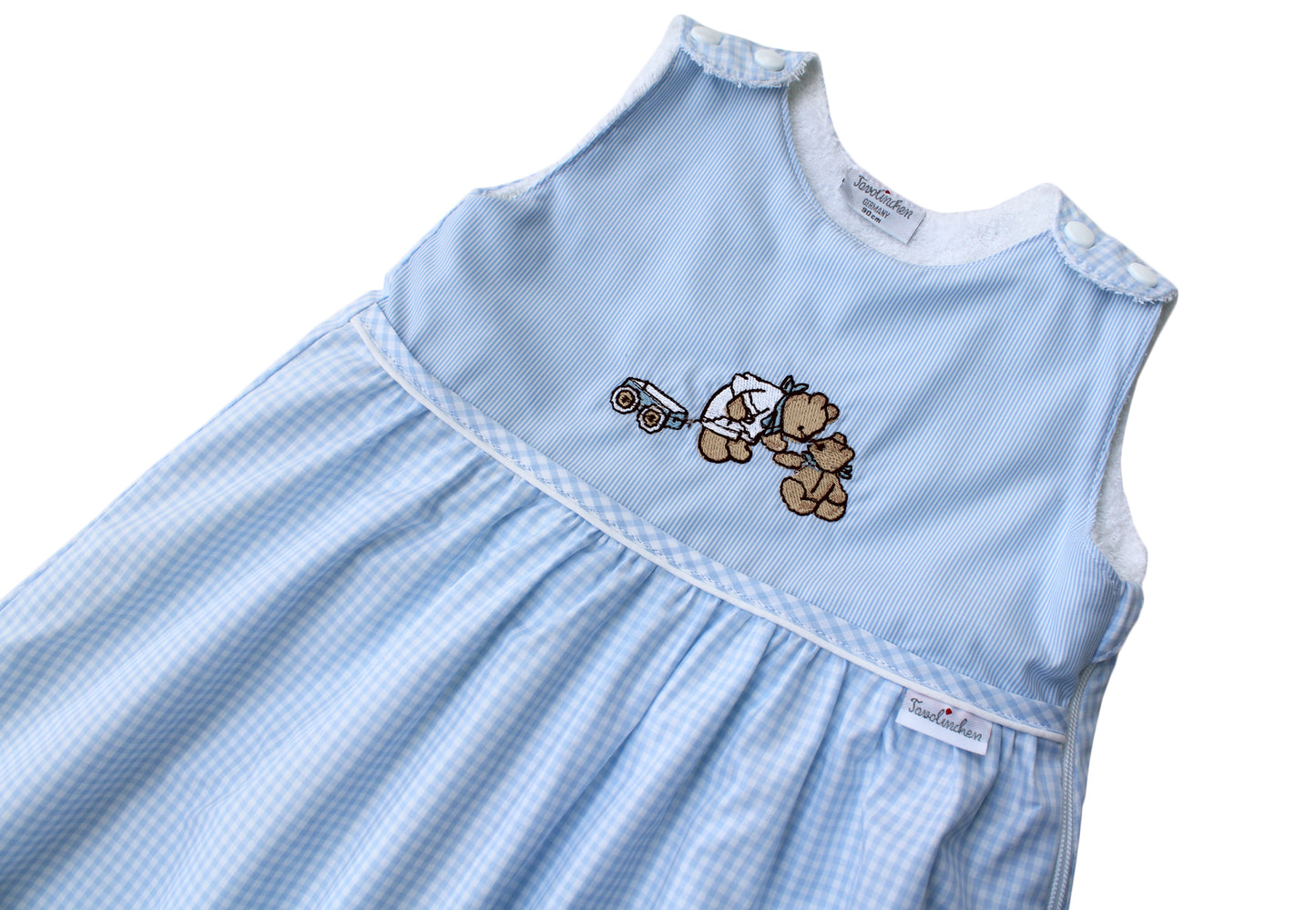 Tavolinchen terry cloth sleeping bag “Bear Trip” – baby sleeping bag with cute bear embroidery and classic check pattern