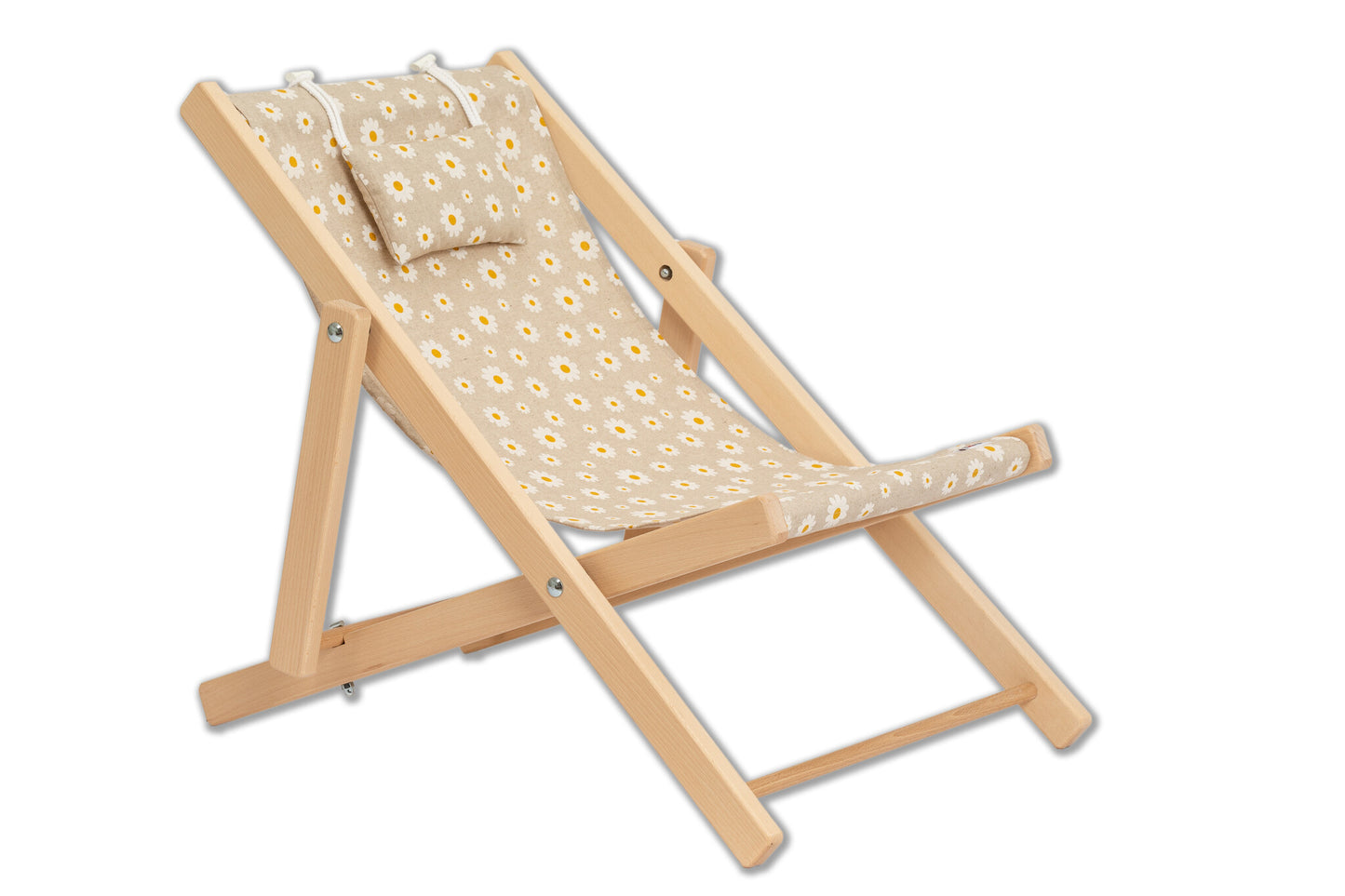 Bequemer Kinderliegestuhl mit Gänseblümchenmuster und kleinem Kissen – Perfekt für den Sommer