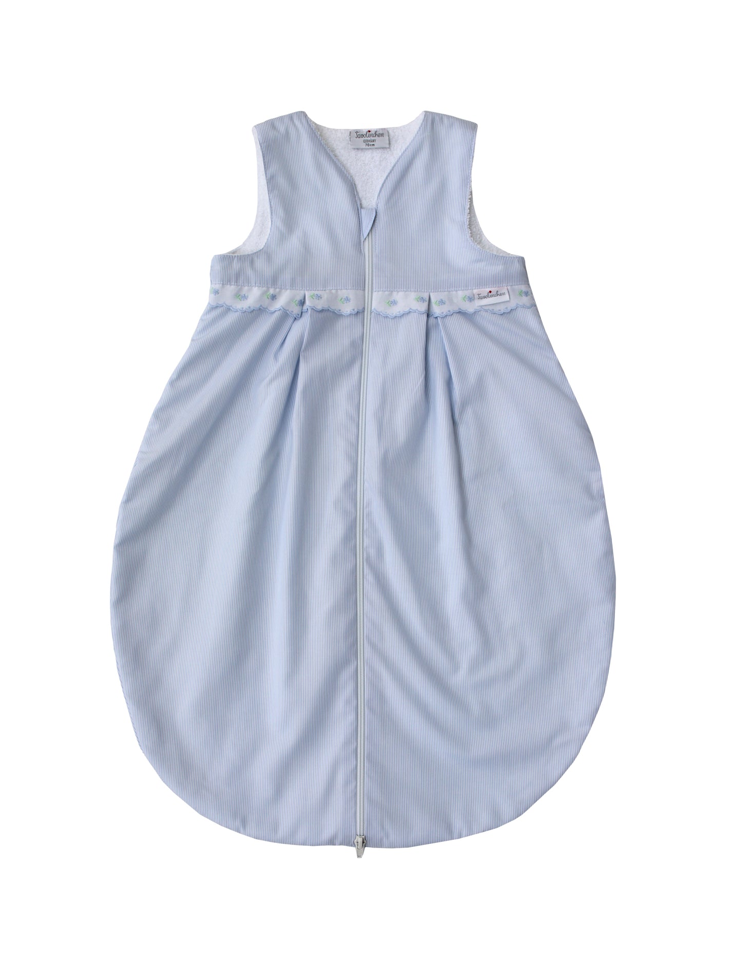 Flannel sleeping bag “Boluda Stripes” with delicate border – striped baby sleeping bag made of cotton flannel in pink or light blue