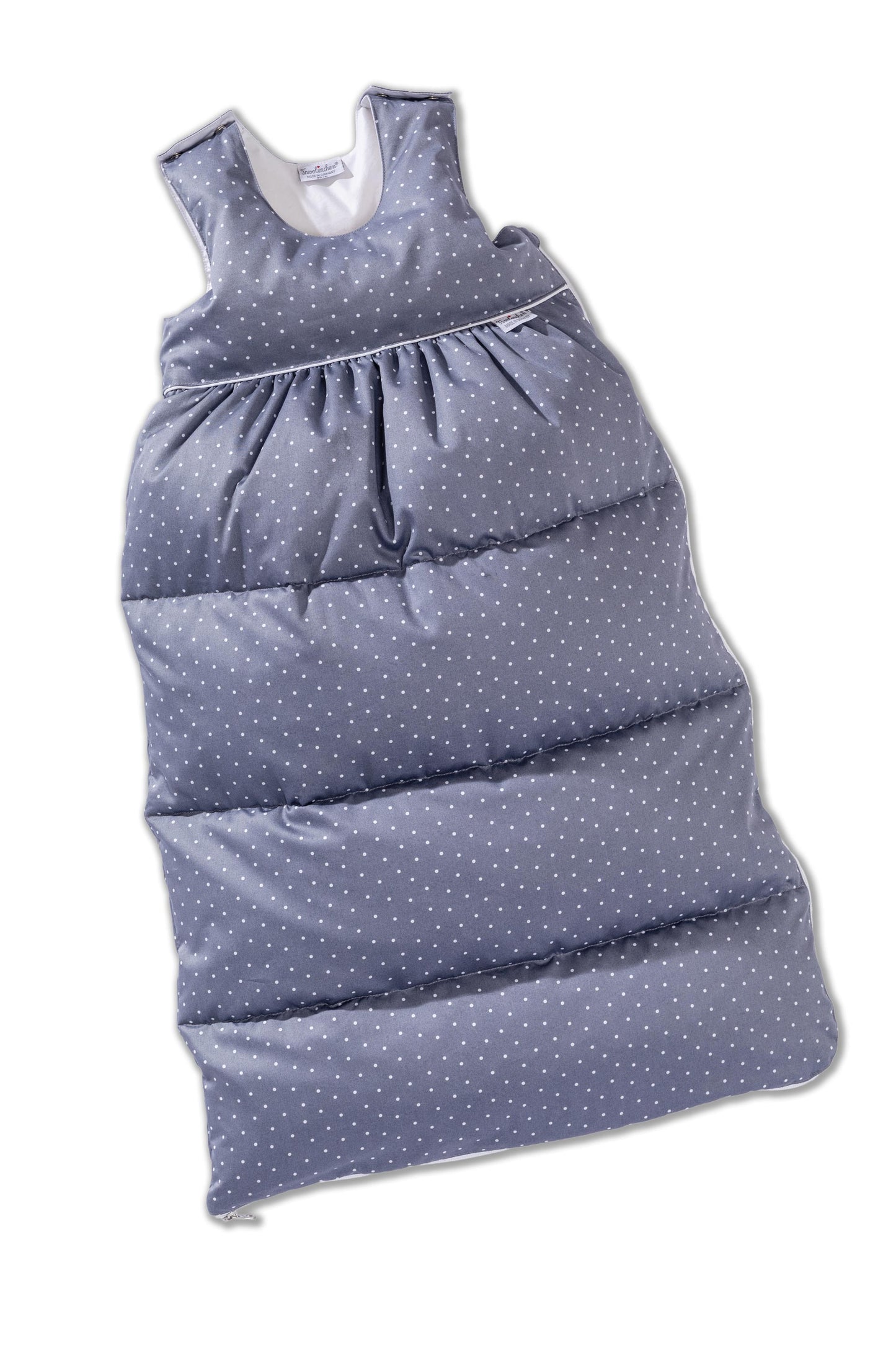 Down sleeping bag with a fine polka dot pattern made from luxurious Schlossberg fabric