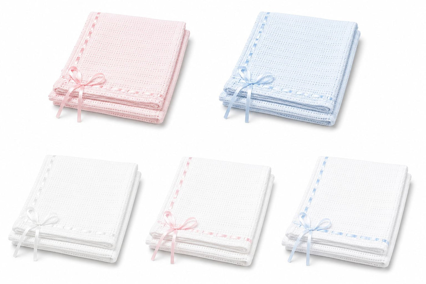 Tavolinchen Knitted Baby Blanket 75x100 cm – 100% Cotton with Fine Satin Ribbon