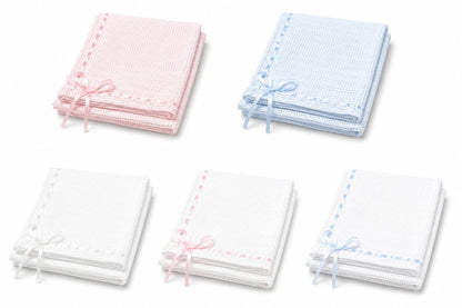 Tavolinchen Knitted Baby Blanket 75x100 cm – 100% Cotton with Fine Satin Ribbon