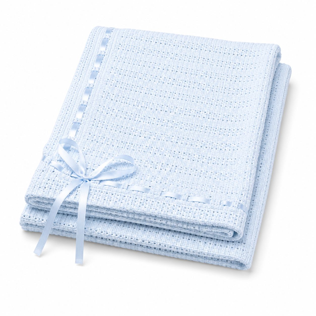 Tavolinchen Knitted Baby Blanket 75x100 cm – 100% Cotton with Fine Satin Ribbon