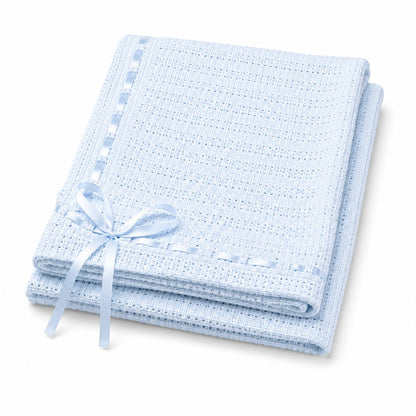 Tavolinchen Knitted Baby Blanket 75x100 cm – 100% Cotton with Fine Satin Ribbon