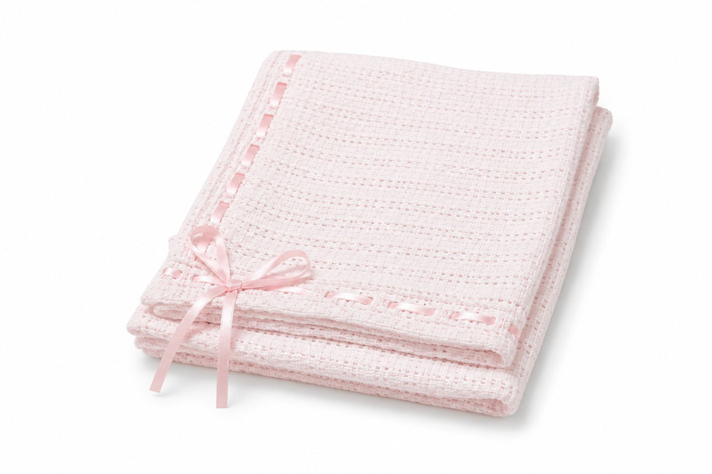 Tavolinchen Knitted Baby Blanket 75x100 cm – 100% Cotton with Fine Satin Ribbon