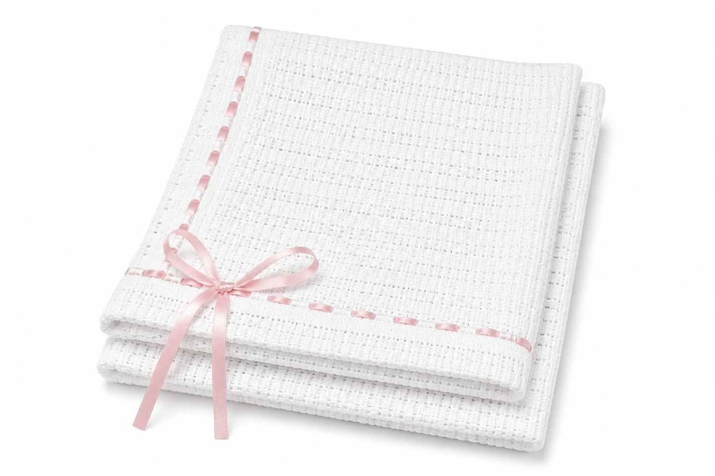Tavolinchen Knitted Baby Blanket 75x100 cm – 100% Cotton with Fine Satin Ribbon