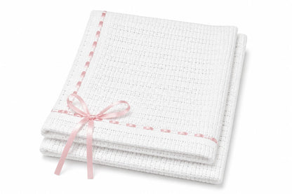 Tavolinchen Knitted Baby Blanket 75x100 cm – 100% Cotton with Fine Satin Ribbon