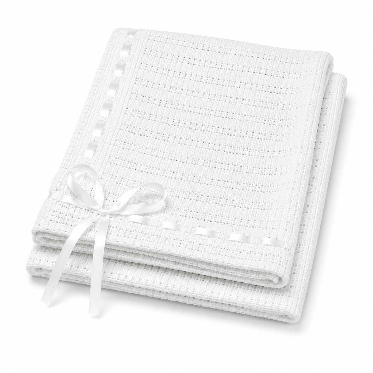 Tavolinchen Knitted Baby Blanket 75x100 cm – 100% Cotton with Fine Satin Ribbon
