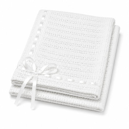 Tavolinchen Knitted Baby Blanket 75x100 cm – 100% Cotton with Fine Satin Ribbon