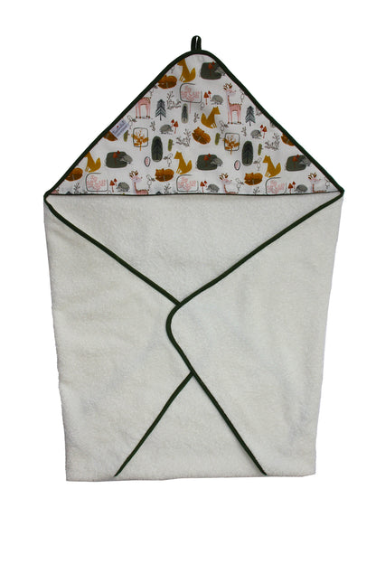 Hooded bath towel "Forest Friends" | Lovely design with cute forest animals for little nature lovers | 100% cotton, 100 x 100 cm
