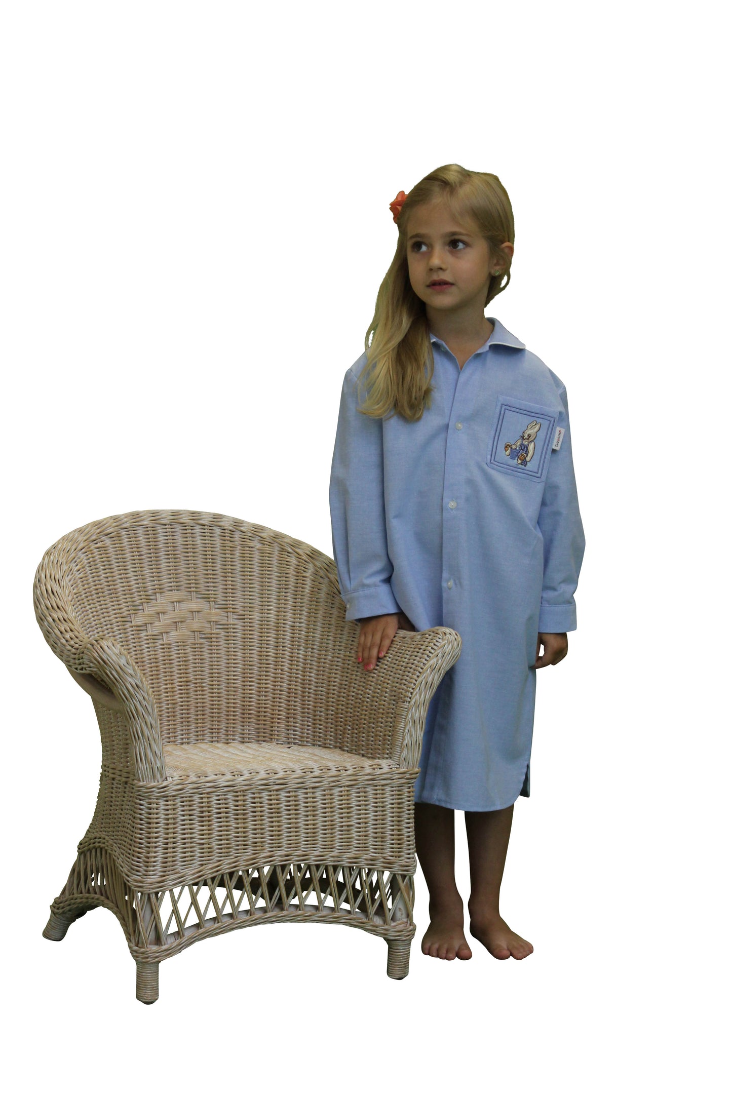 Enchanting children's nightdress with cute bunny appliqué made of chambray fabric