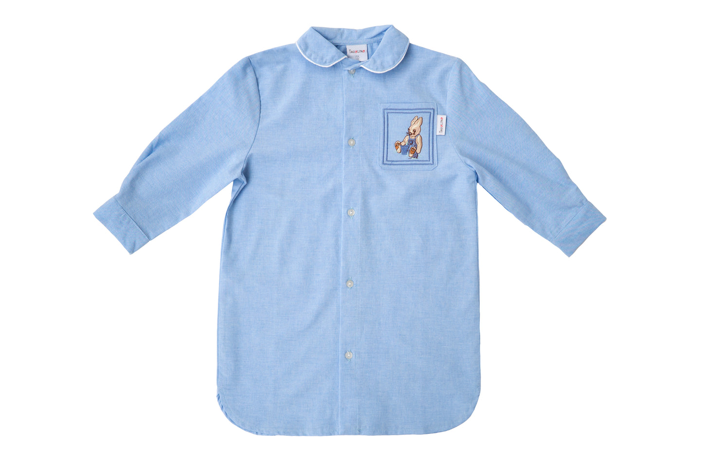 Enchanting children's nightdress with cute bunny appliqué made of chambray fabric