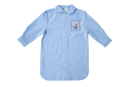 Enchanting children's nightdress with cute bunny appliqué made of chambray fabric