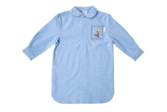 Enchanting children's nightdress with cute bunny appliqué made of chambray fabric