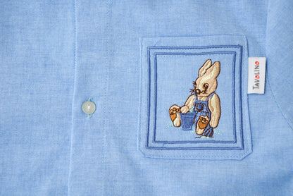 Enchanting children's nightdress with cute bunny appliqué made of chambray fabric