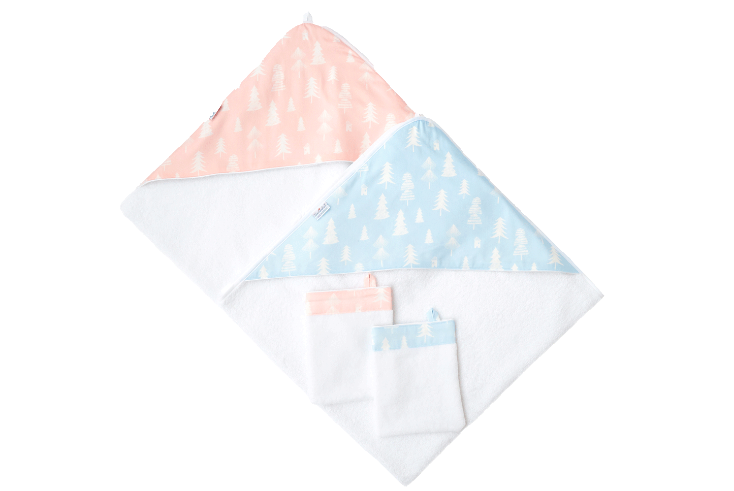 Velour hooded bath towel »Christmas Trees" with wash mitt