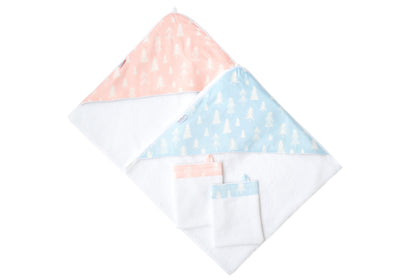 Velour hooded bath towel »Christmas Trees" with wash mitt