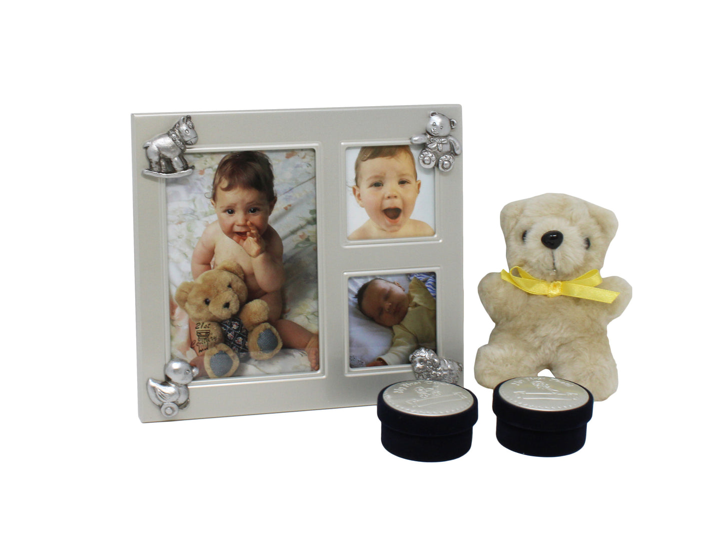 Baby Erinnerungsset mit Fotorahmen, 2 Dosen & Plüschbär