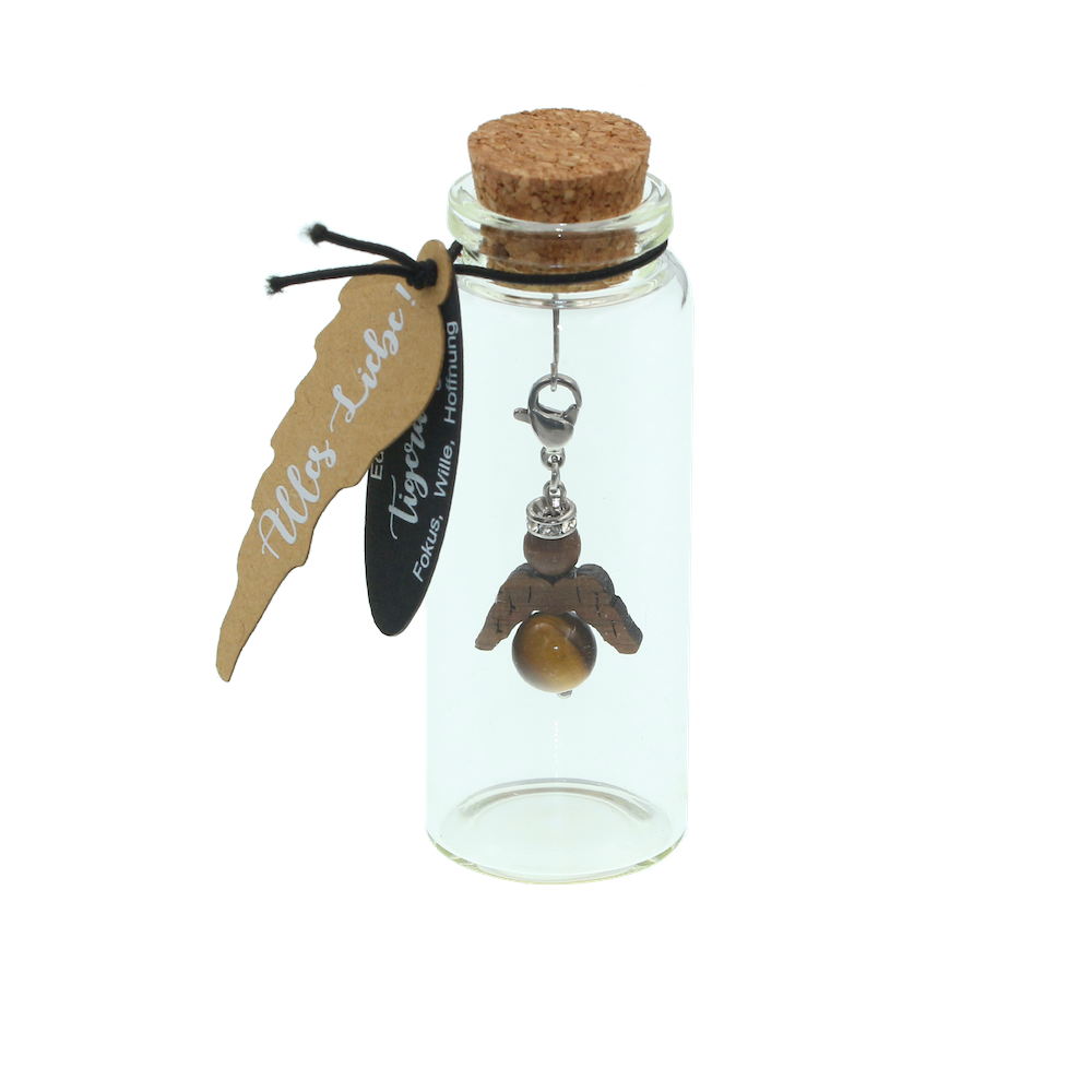 A guardian angel and companion made of walnut with sparkling crystal