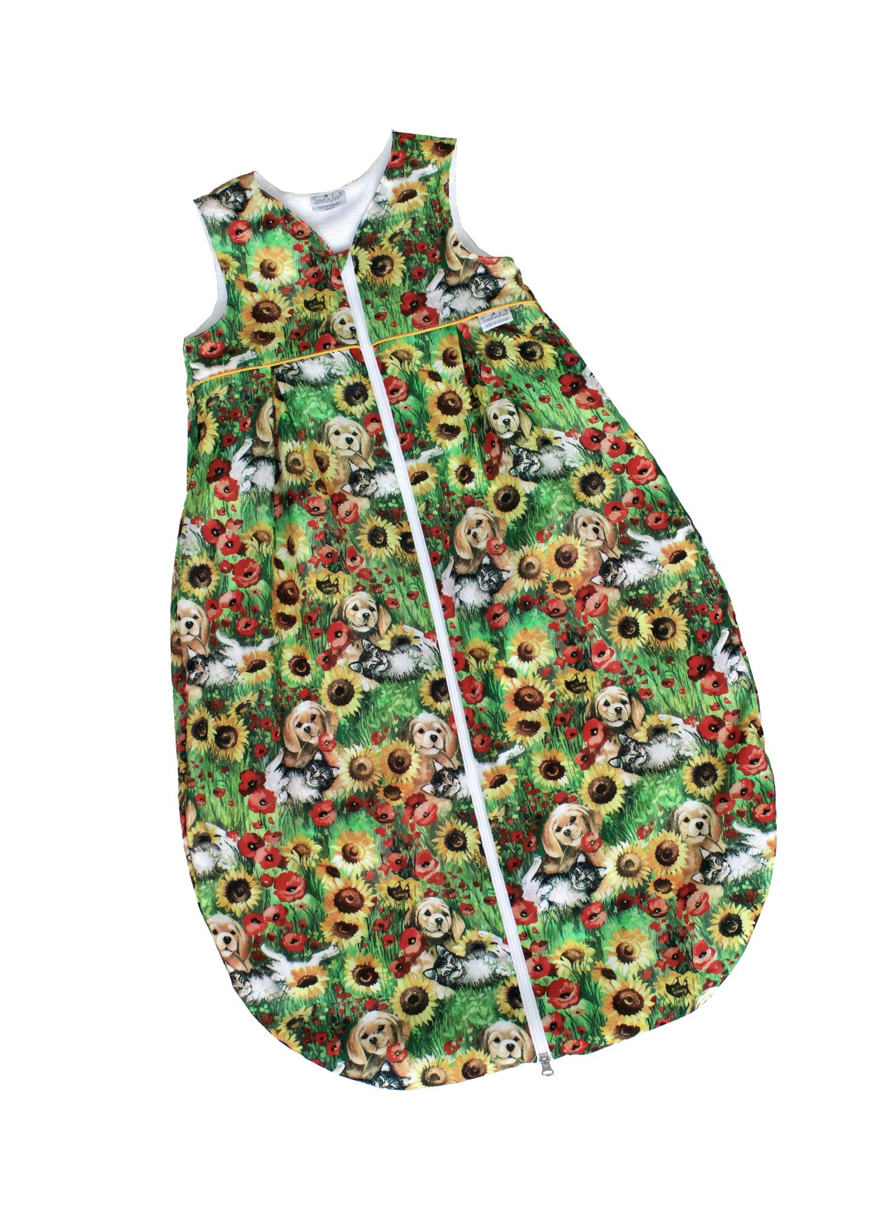 Tavolinchen terry sleeping bag "Herald with friend" – Soft baby sleeping bag with colorful dog motif for spring and summer